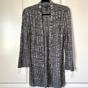 Eileen Fisher Open Front Gray Silk Organic Linen Cardigan Sweater Size XSMALL